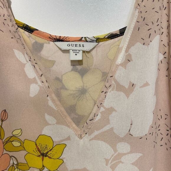 Guess Women's Multicolor Floral Cold Shoulder Sheer Sleeve V-Neck Blouse Medium - Picture 3 of 7